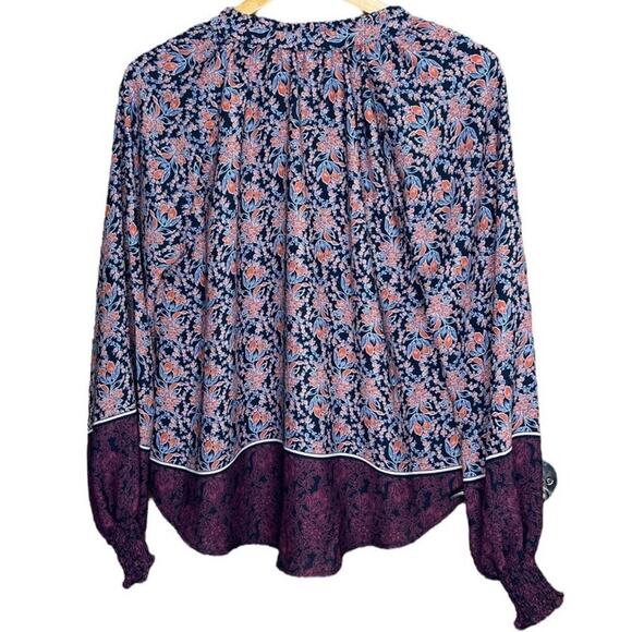 ASTR The Label Floral Long Sleeve Peasant Top Blouse Burgundy Small - Picture 3 of 6